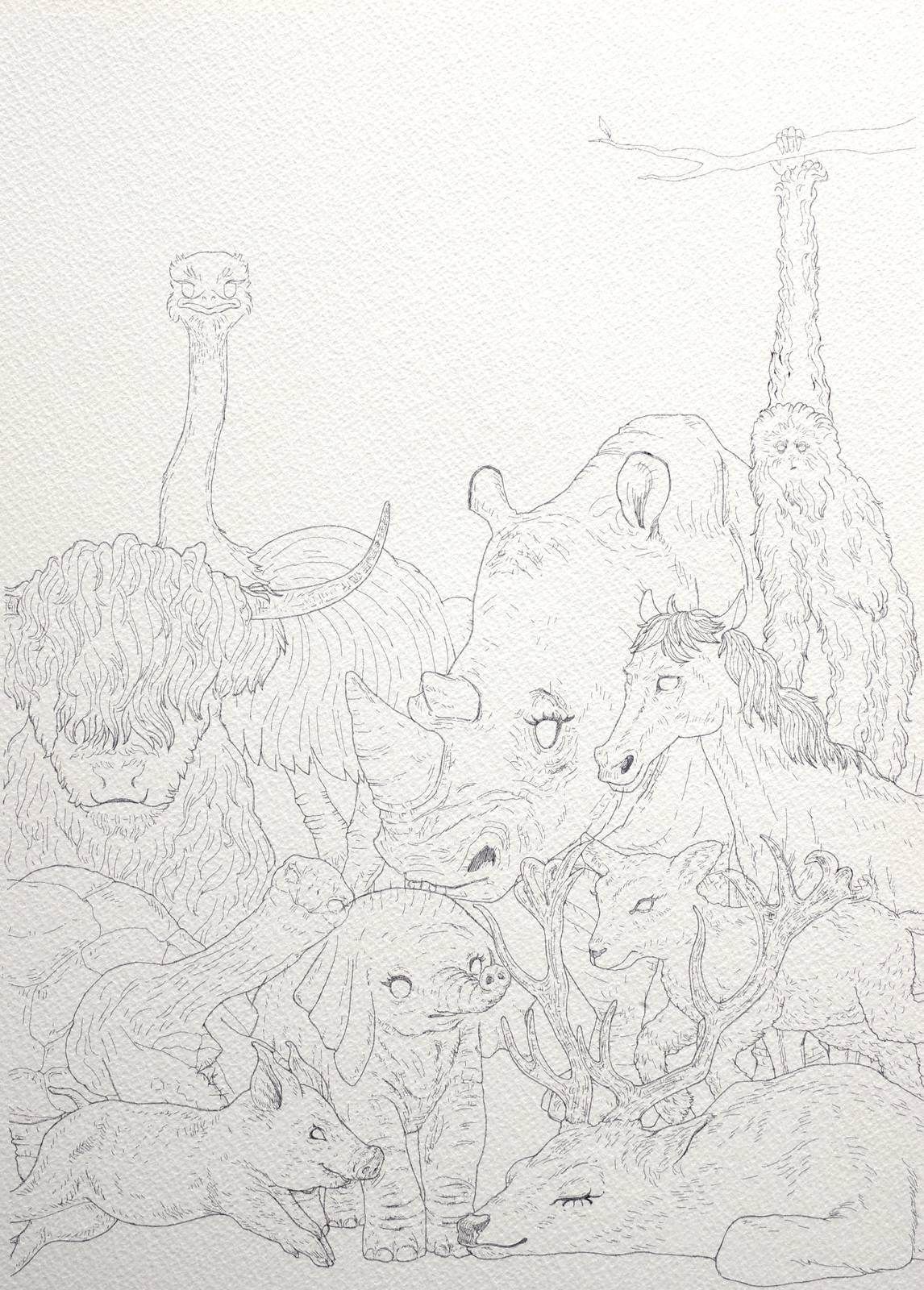 Ten Animals — pen plot, ink on paper